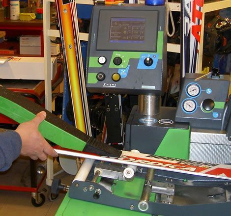 Preparation of skis with machinery